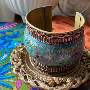 Vintage Jewel Toned Flourished Plastic Cuff Bracelet